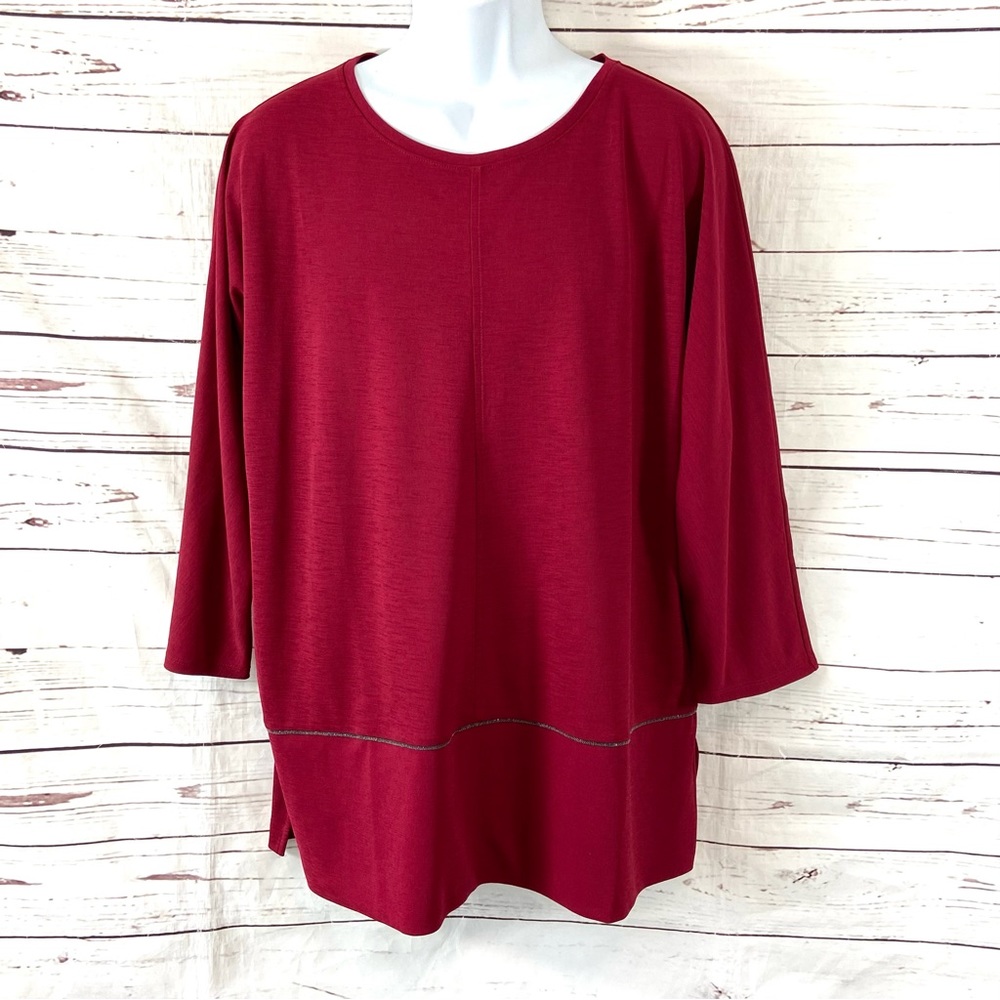 Chico's Knit‎ Top Women’s 3 US XL/16 Deep Cherry 3/4 Sleeve Tunic